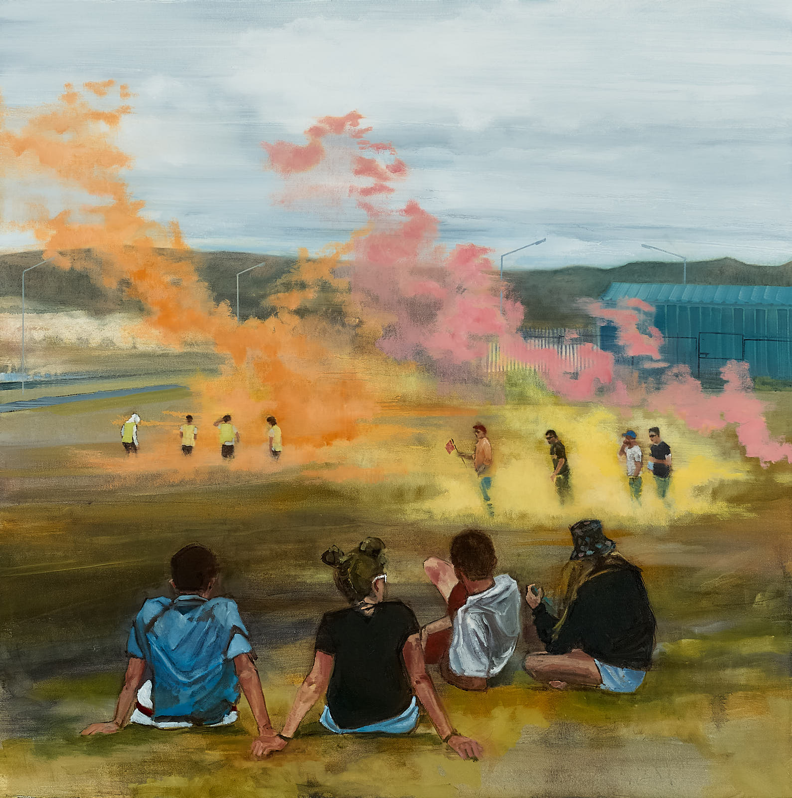 Emma Stroude Spectator Sports oil 100cm x 100cm 2019